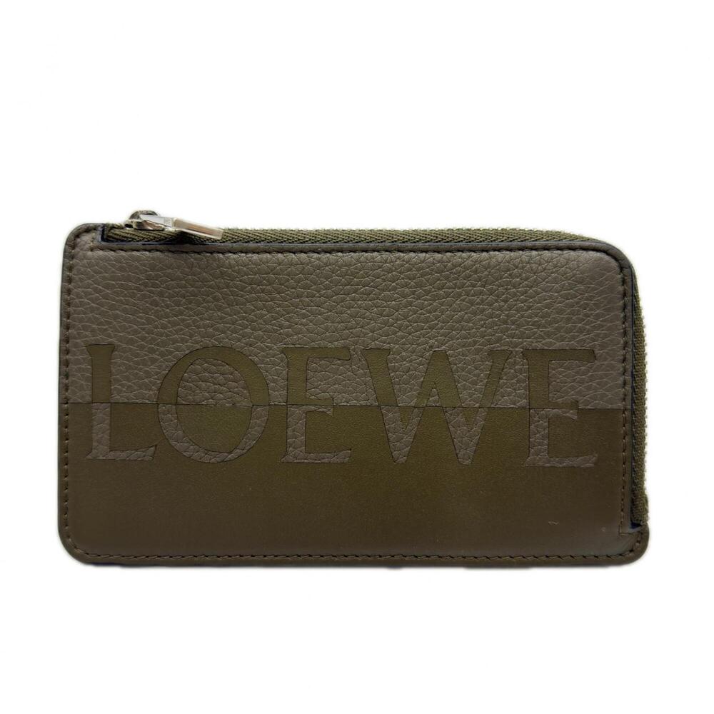 LOEWE Signature Coin Card Holder C314Z40X02 Wallet/Coin Case Khaki Orange Cal...